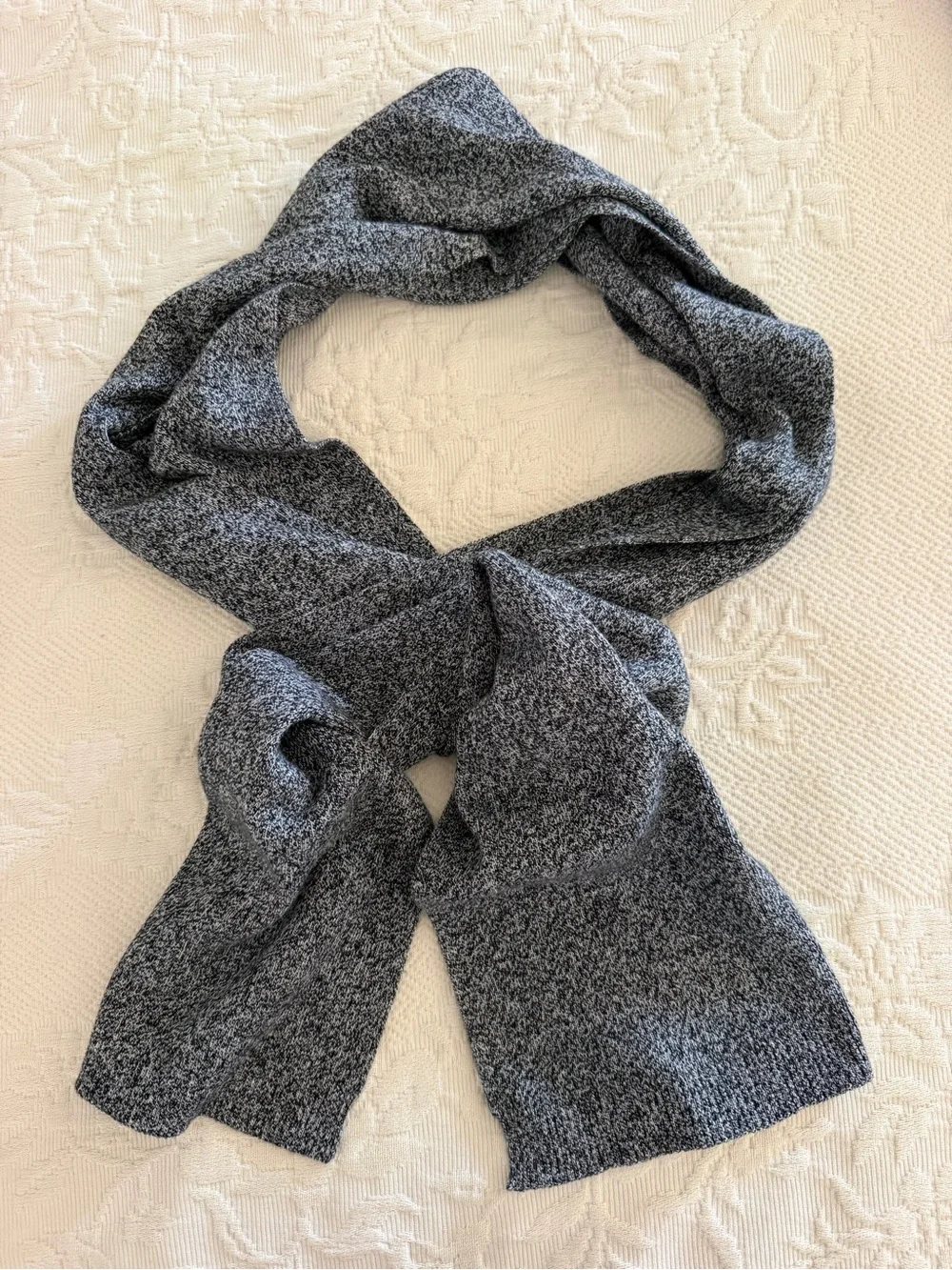 Murano Black White Marled Heather Cotton Cashmere Knit Scarf